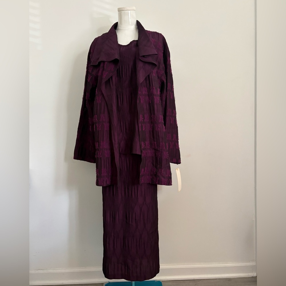 NWT MOONLIGHT CONNIE’S, Deep Plum Crinkle 3-Piece Skirt Set with Fringe, Size XL